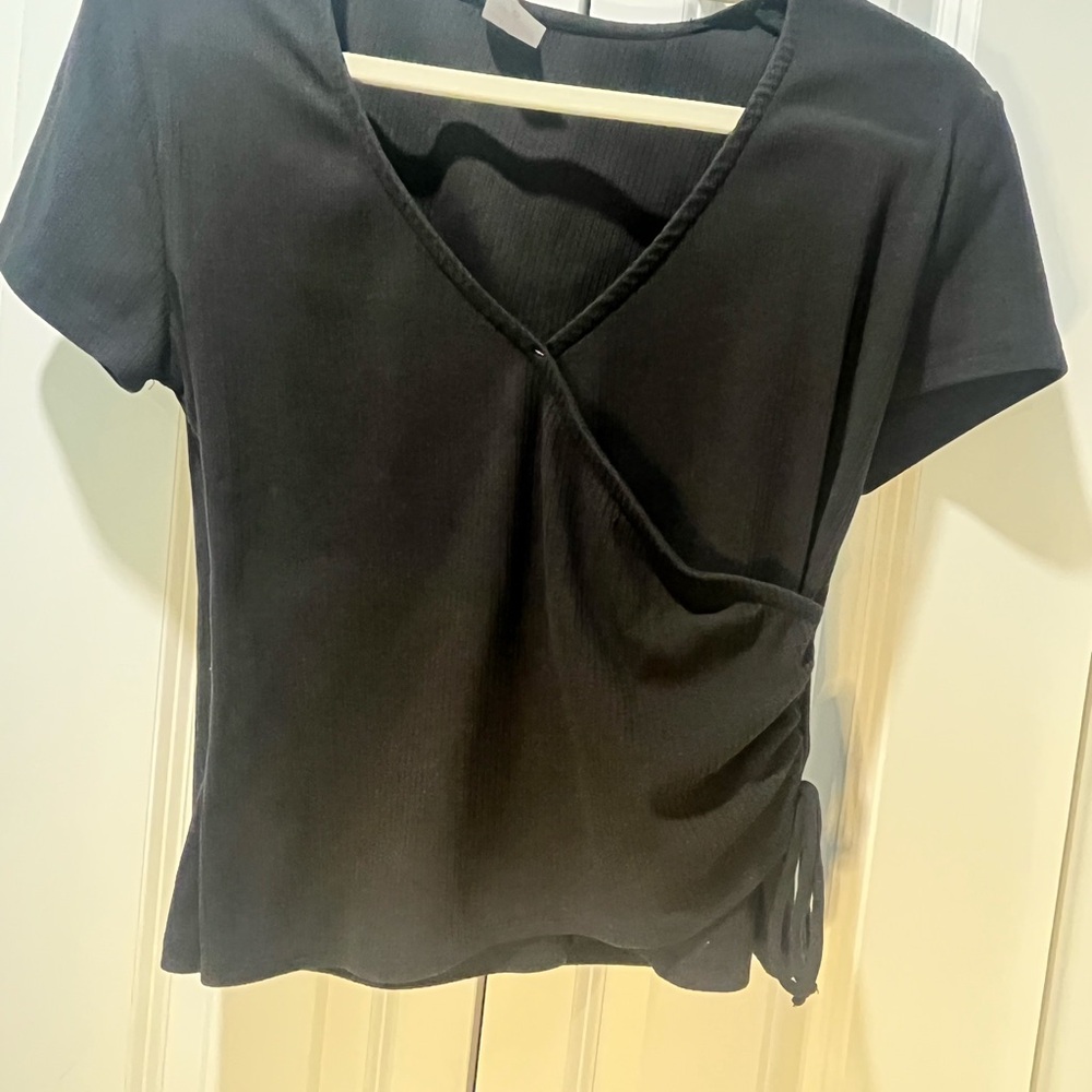 No Boundaries Black Short Sleeve Wrap Blouse